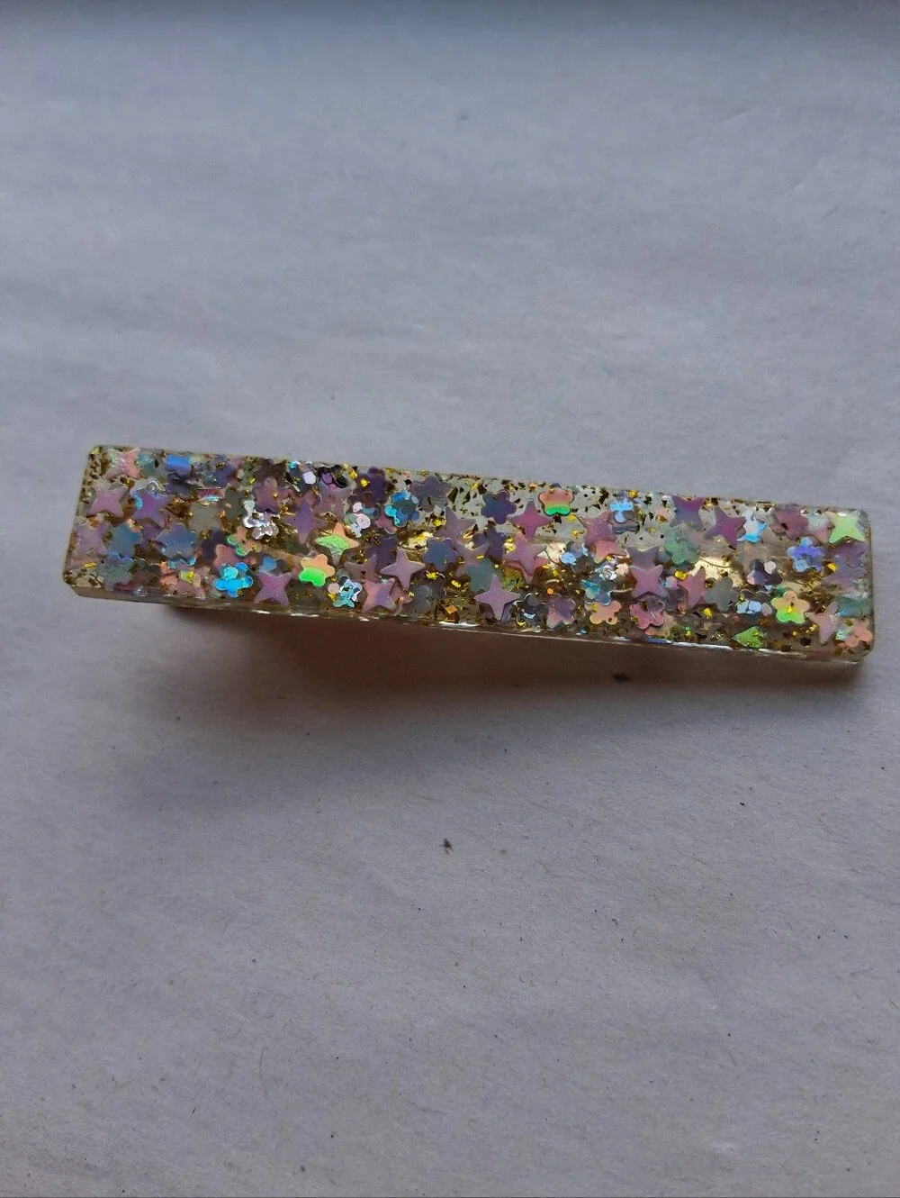 5/$25 Hand Crafted Pink Multicolor Star Sequin Resin Hair Clip